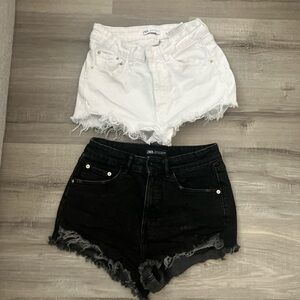 Zara Women's Black and White Frayed Jeans, high waist